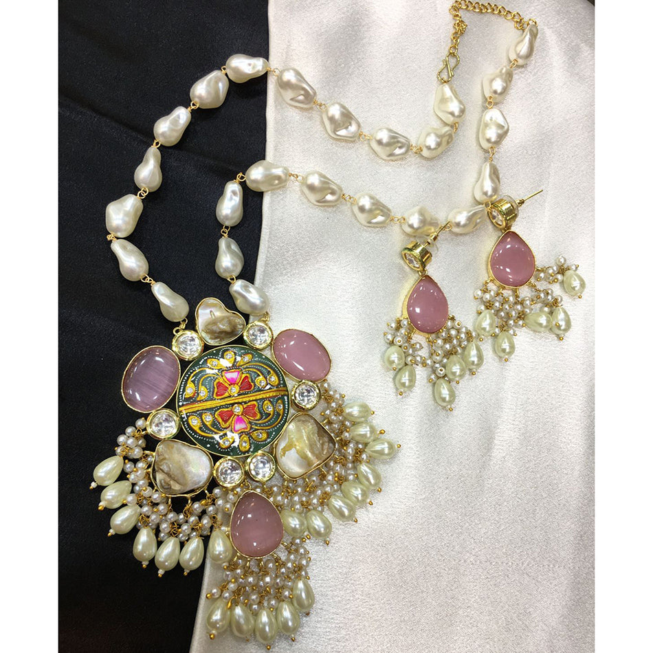 Mother of Pearl Necklace in Rose Gold Plated | Bridal Jewellery India