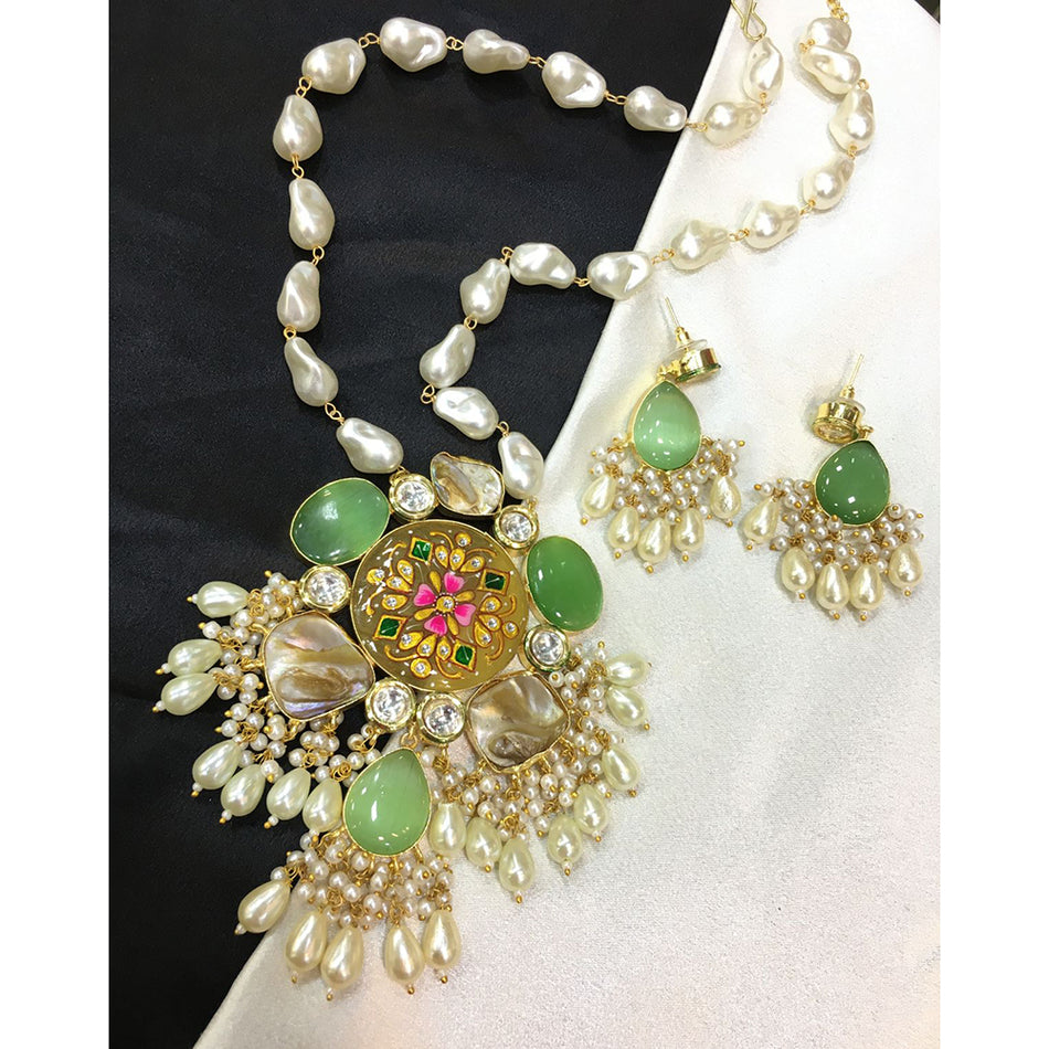 Pota Stone and Mother of Pearl Necklace in Gold Tone for | Bridal Jewellery India