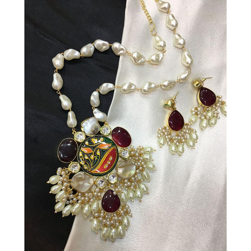 Mother of Pearl Necklace in Rose Gold Plated | Bridal Jewellery India