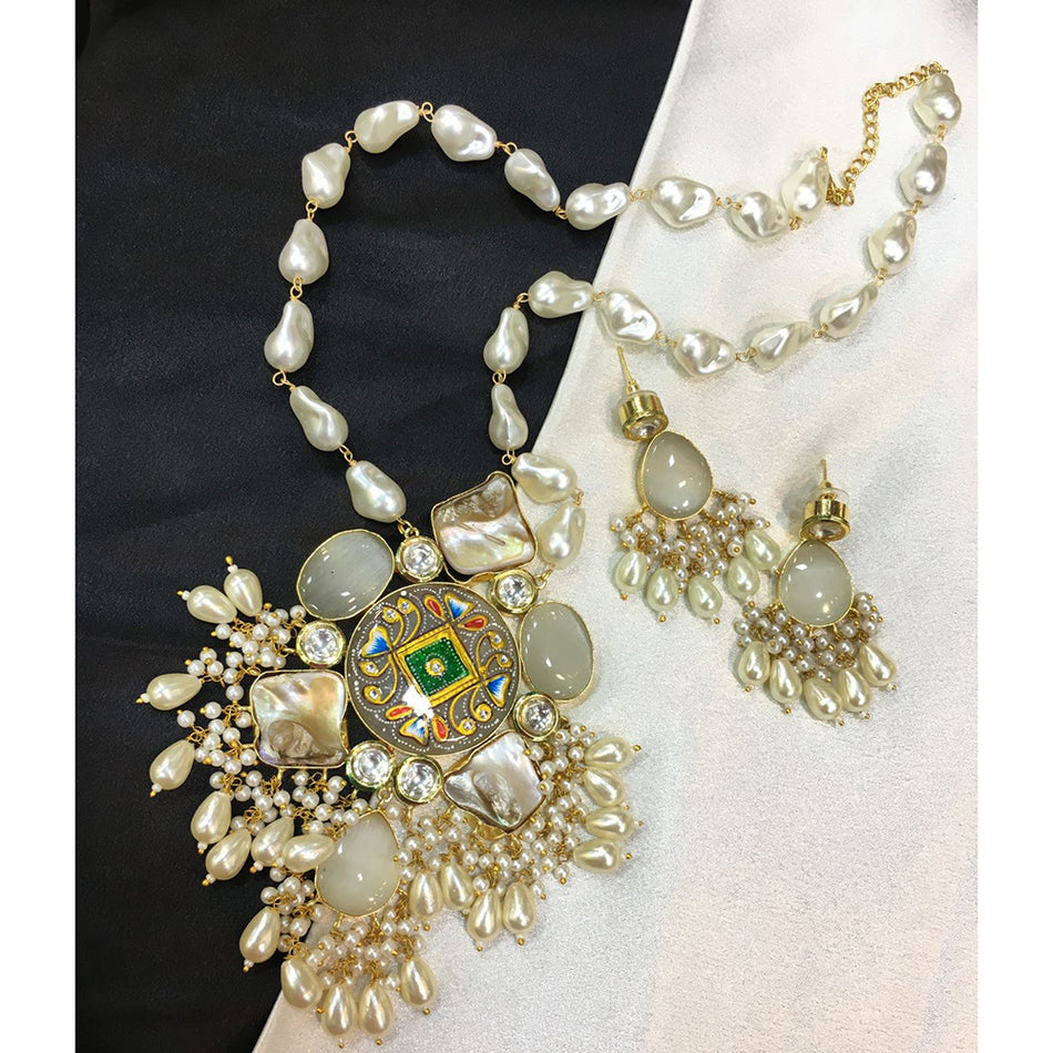 Mother of Pearl Necklace in Gold Tone | Bridal Jewellery India