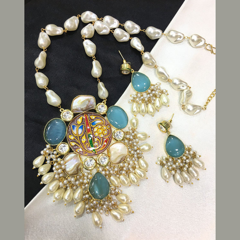 Pota Stone Long Necklace in Gold Tone | Bridal Jewellery India