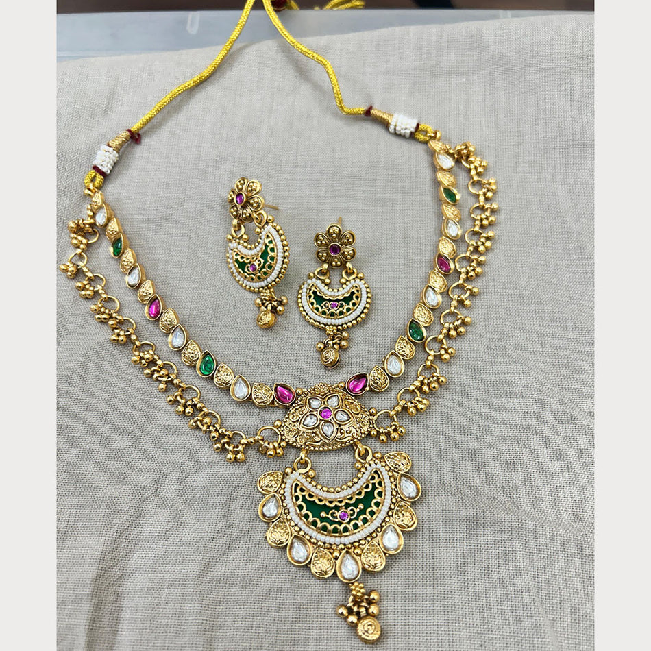 Pota Stone Necklace in White Gold Plated | Bridal Jewellery India