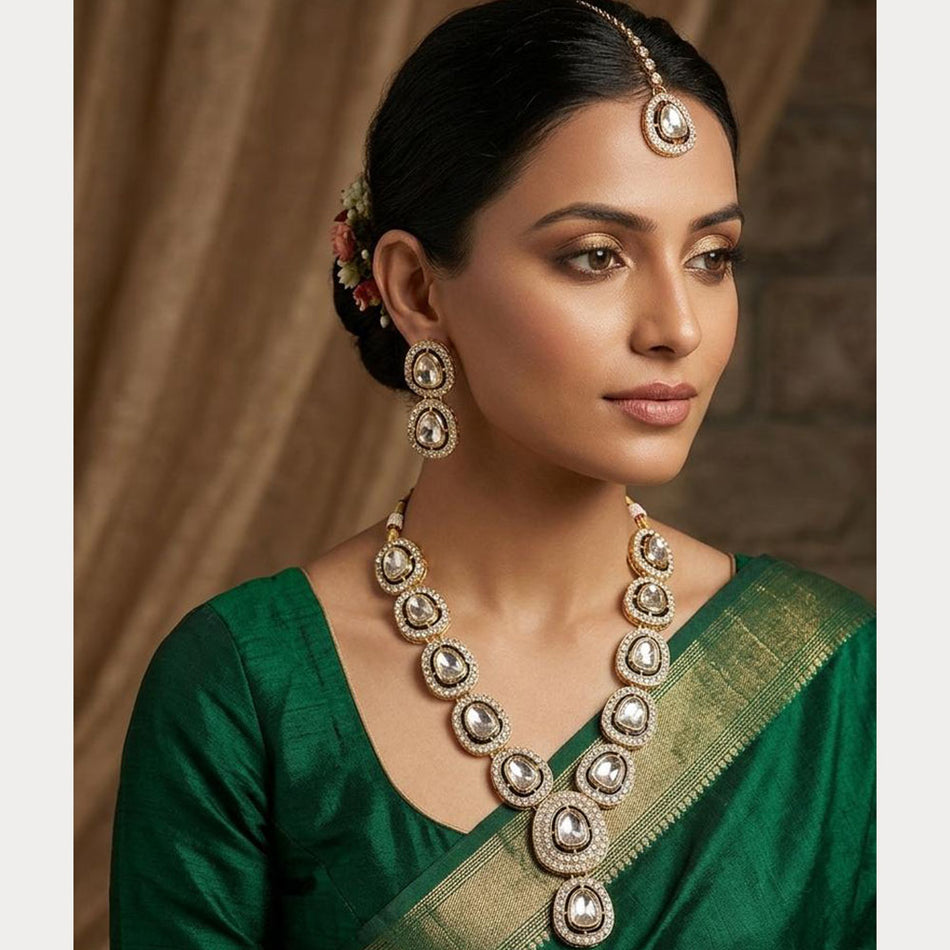 Kundan Stone Necklace in Sterling Silver | Bridal Jewellery India