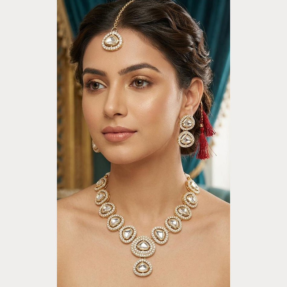 Kundan Stone Necklace in  Gold Plated | Bridal Jewellery India