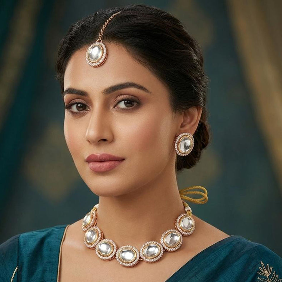 Kundan Choker Necklace in Gold Plated | Bridal Jewellery India