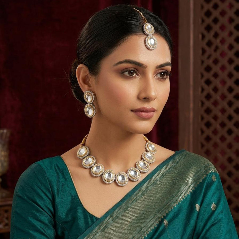 Kundan Choker Necklace in 14K Gold Plated | Bridal Jewellery India