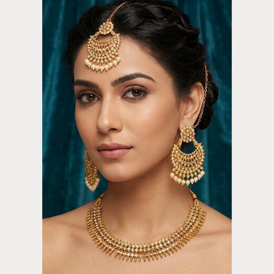 Glamorous Austrian Stone Necklace in Gold Tone | Bridal Jewellery India