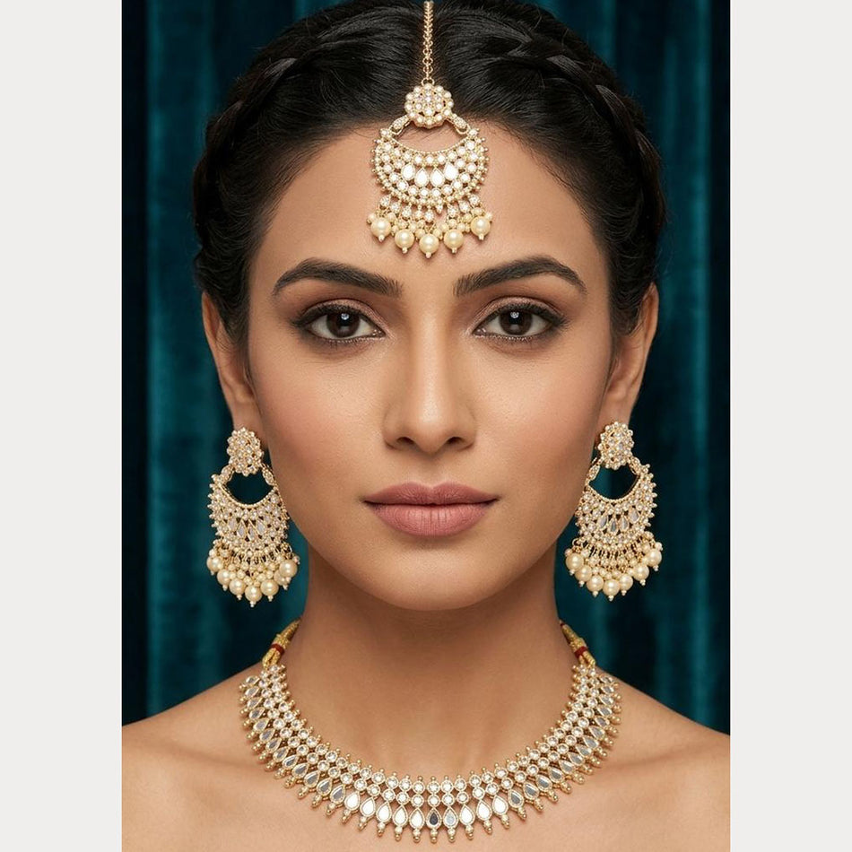 Mirror Pearl Necklace in Rose Gold Plated | Bridal Jewellery India