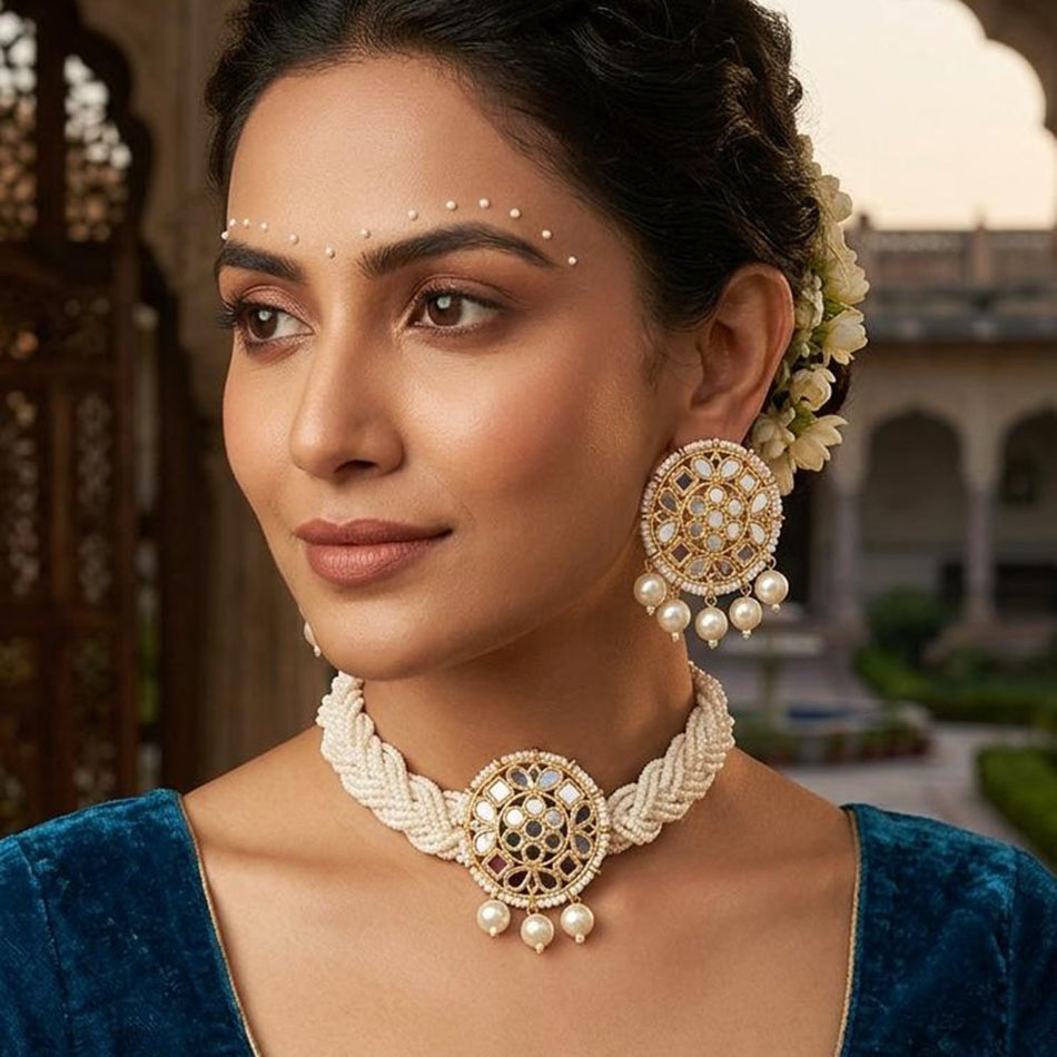 Mirror Pearl Choker in ZF Gold Plated | Bridal Jewellery India