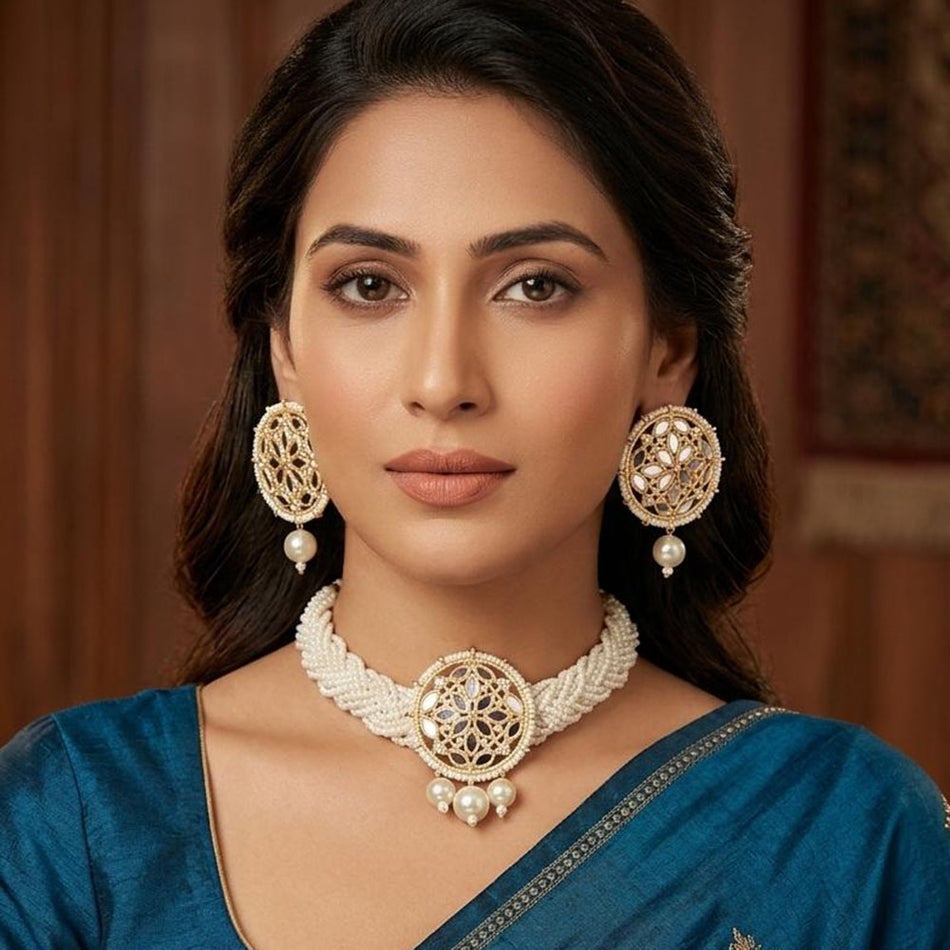Mirror Pearl Choker in ZF Gold Plated | Bridal Jewellery India