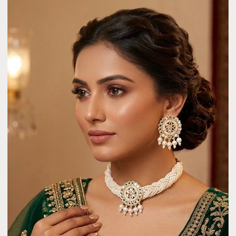 Mirror   Pearl Choker in 18K Gold Plated | Bridal Jewellery India