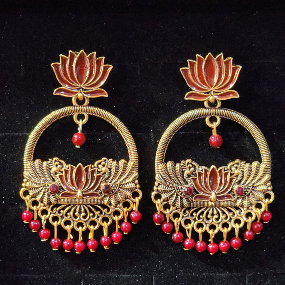 Meenakari Gold Plated Dangler Earrings with Pearls | Bridal Jewellery India
