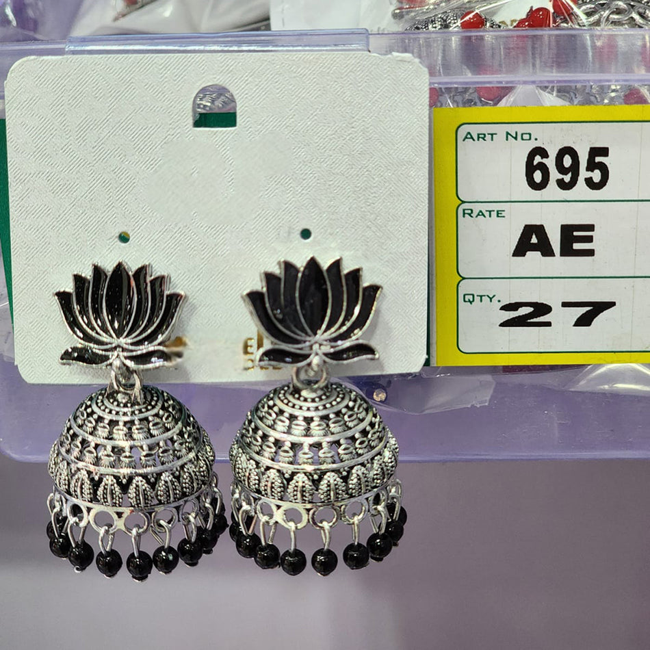 Meenakari Jhumkas in Oxidised Gold Plated with Royal Lotus | Bridal Jewellery India