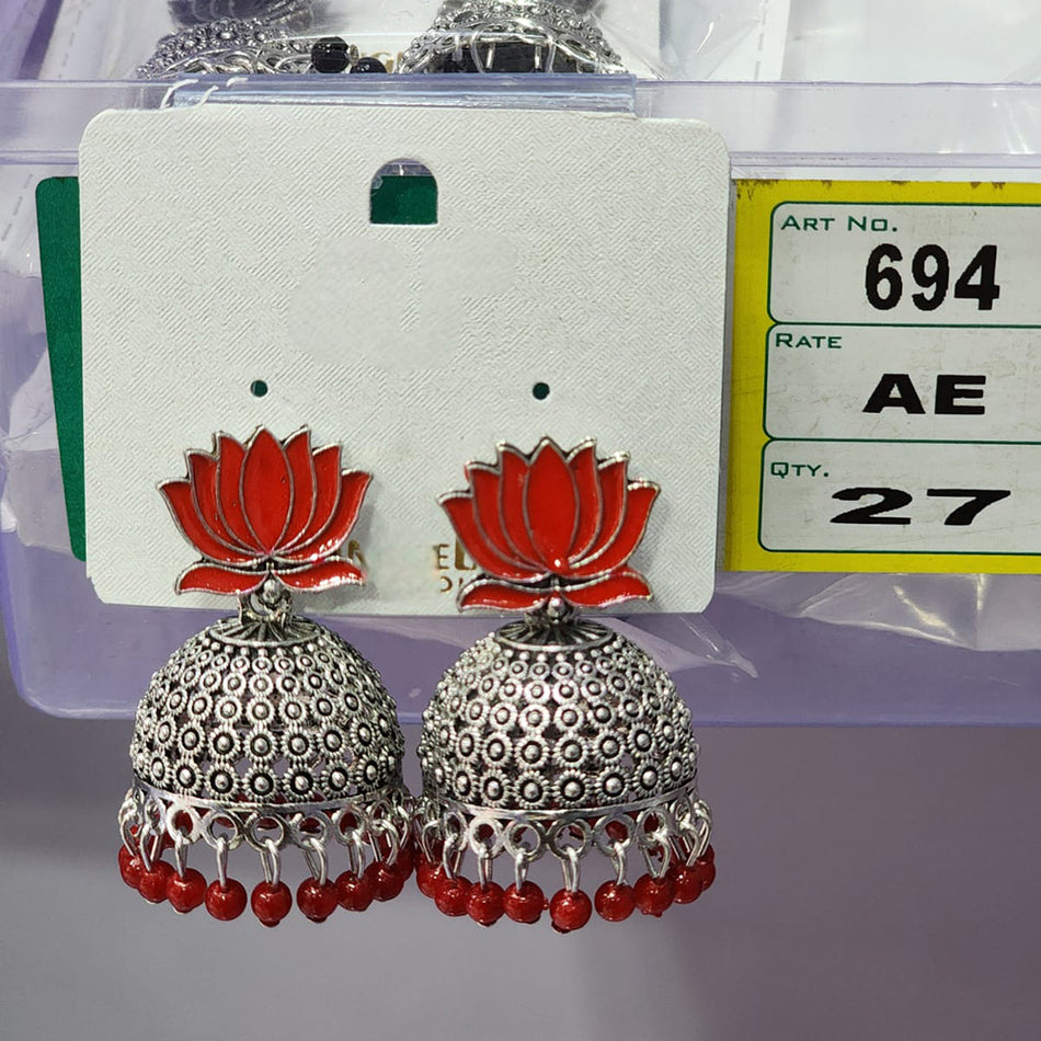 Meenakari Jhumka Earrings in Gold Plated Oxidized | Bridal Jewellery India