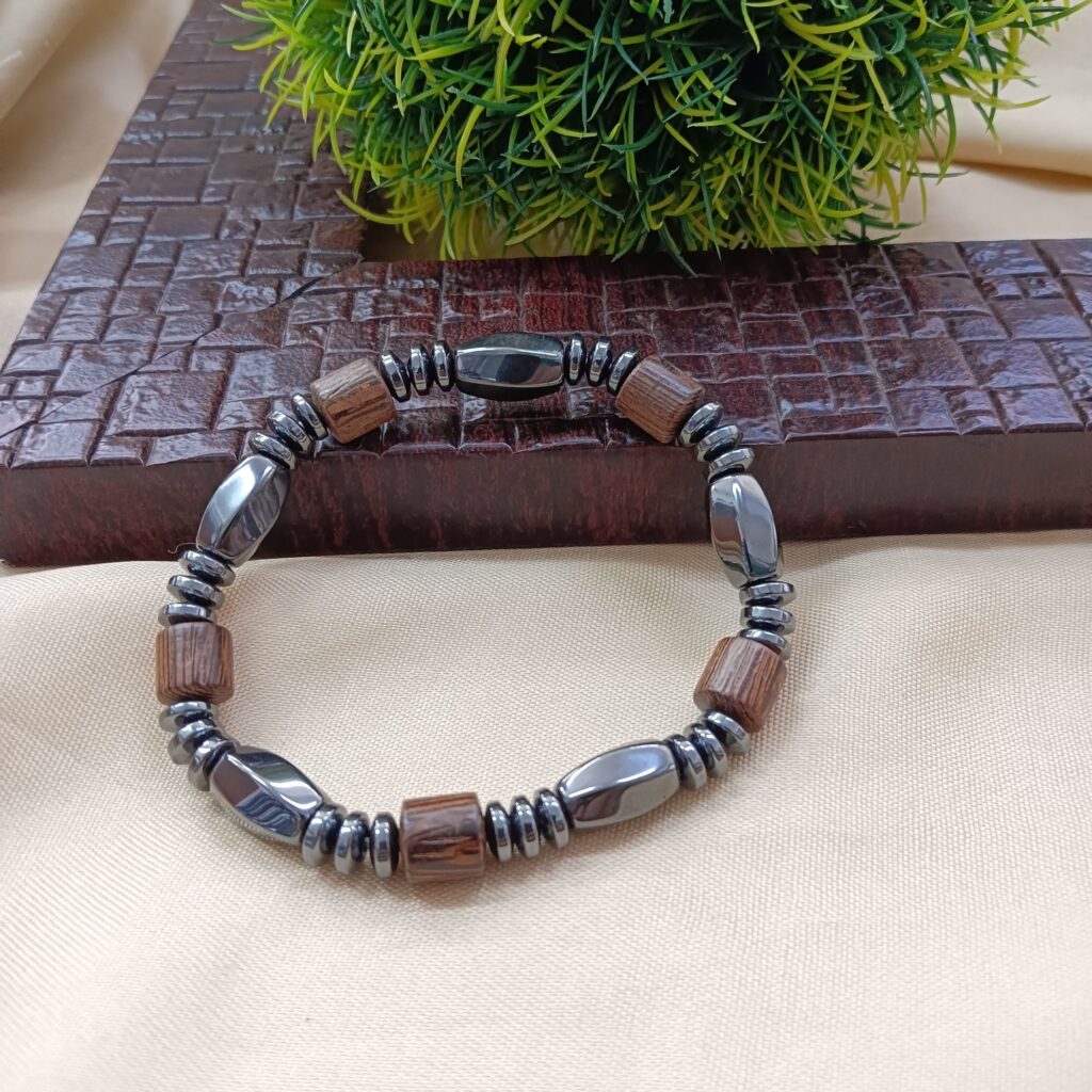 Classic Wooden Bracelet in Silver for Men | Bridal Jewellery India