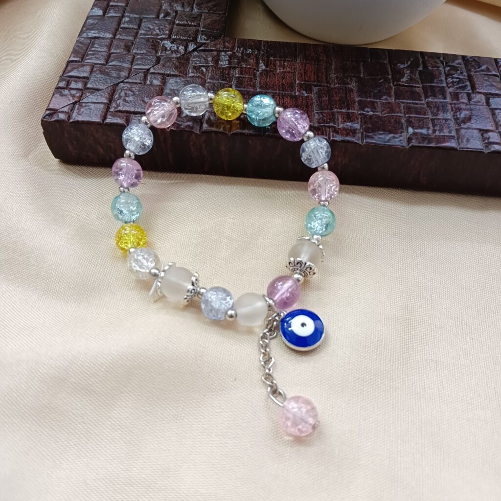 Colorful Crackle Glass Bracelet in Oxidised Silver | Bridal Jewellery India