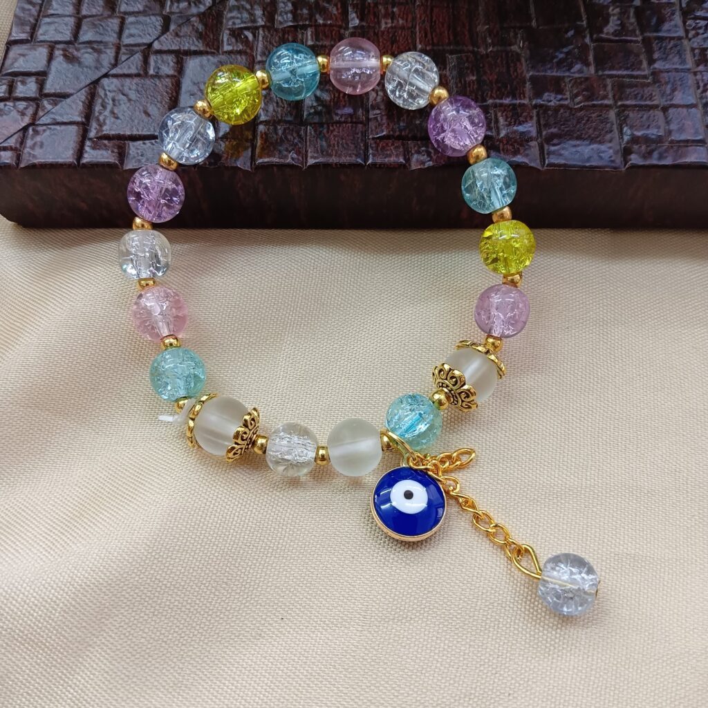 Colorful Glass Beads Bracelet with Evil Eye | Bridal Jewellery India