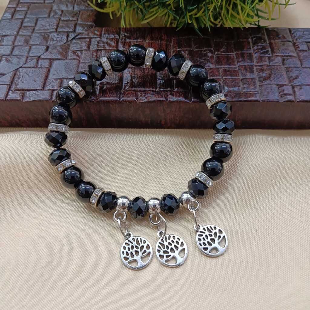 Minimal Black Crystal Bracelet in Oxidised Silver | Bridal Jewellery India