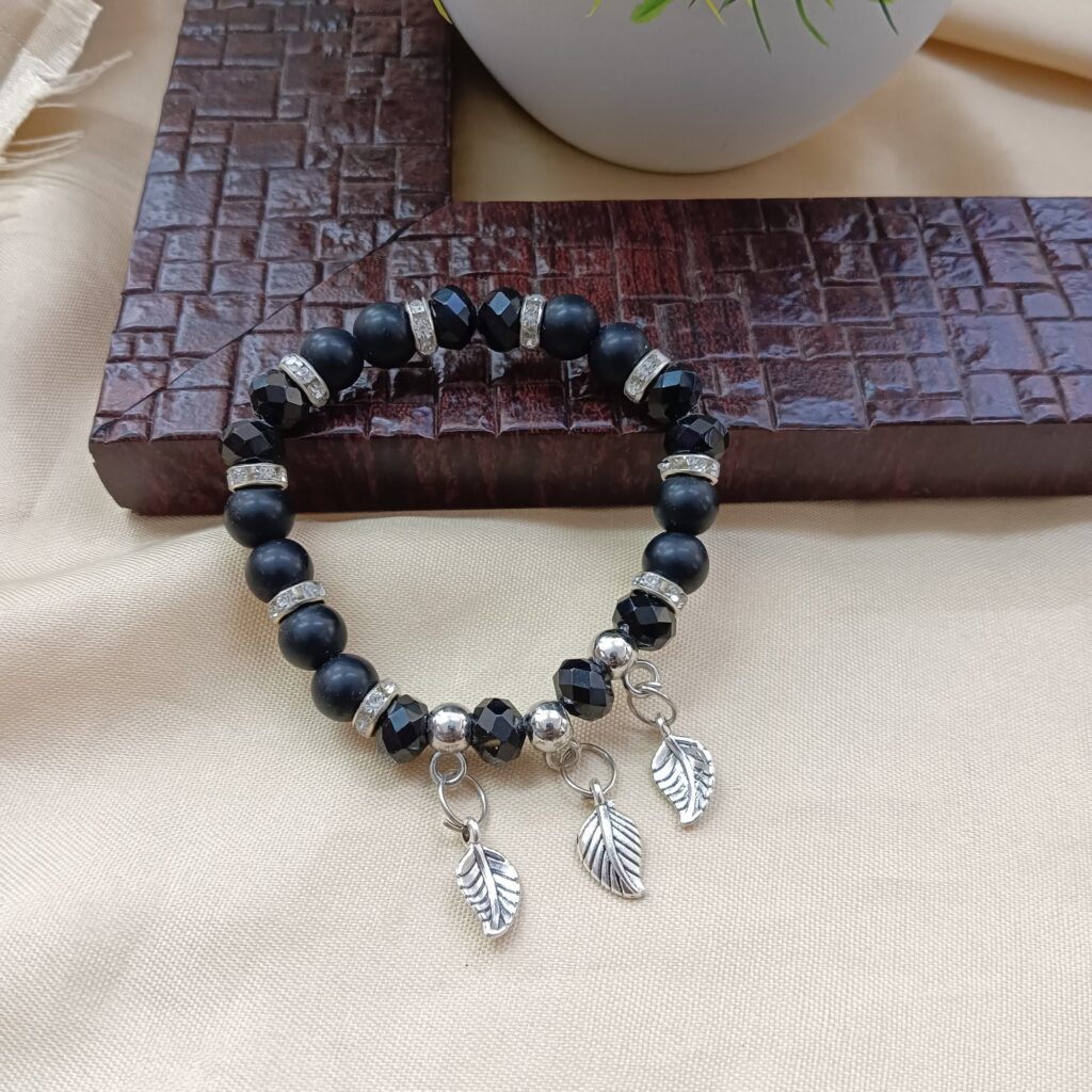 Leaf Charm Beads Bracelet in Sterling Silver | Bridal Jewellery India