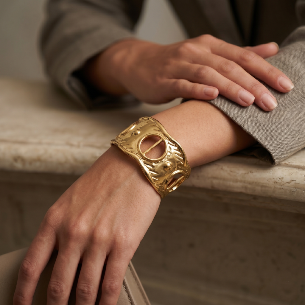 Geometric Cuff Kada in Gold Plated | Bridal Jewellery India