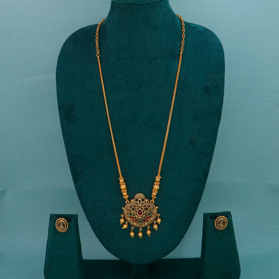 Gold Plated Pota Stone Pearl Necklace Set | Bridal Jewellery India