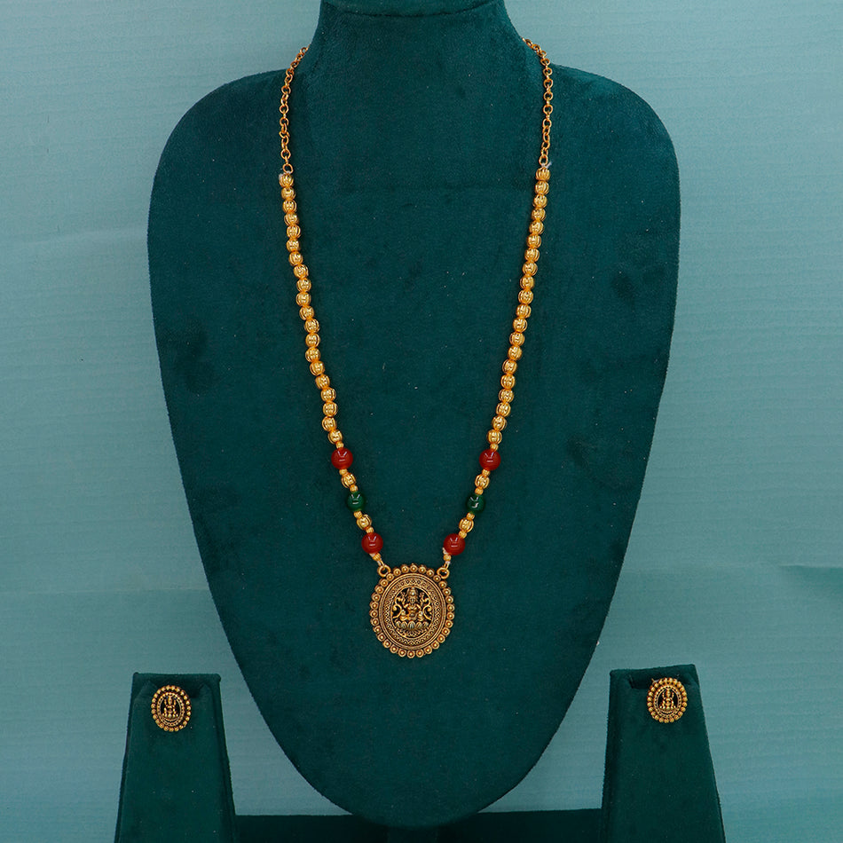 Ethnic Temple Motif Long Necklace Set in Gold Plated | Bridal Jewellery India