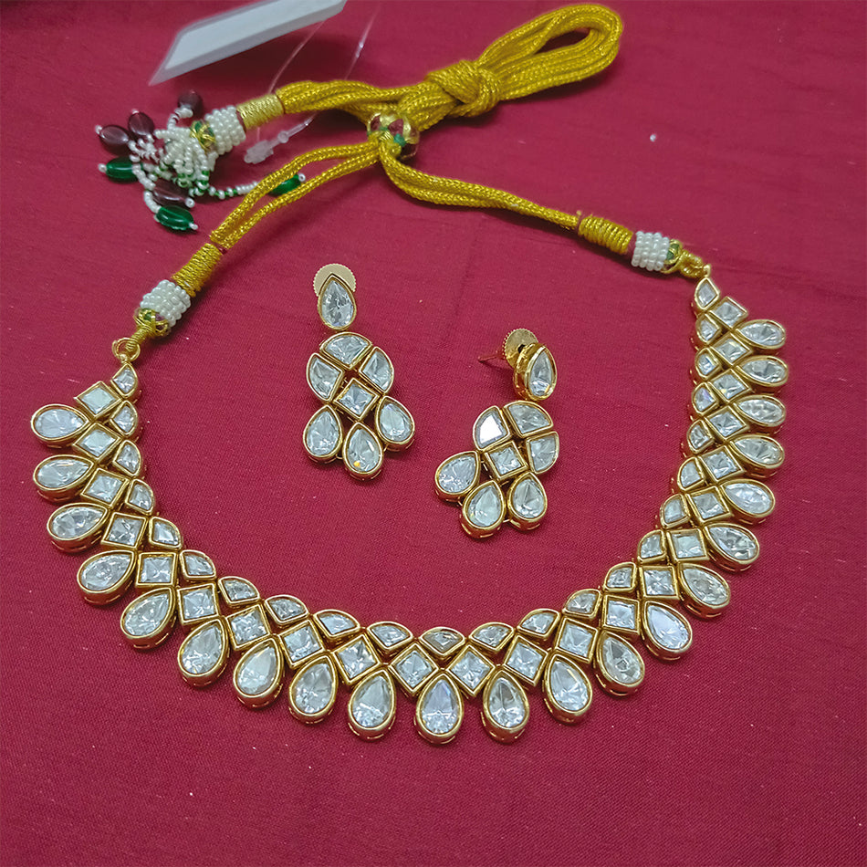 Kundan Choker Necklace in Gold Plated with Polki Gems | Bridal Jewellery India