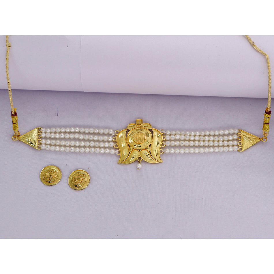 Gold Plated Pearl Choker Set for Occasion Wear | Bridal Jewellery India
