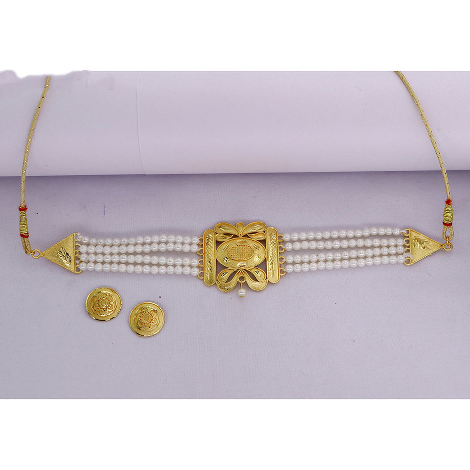 Gold Plated Pearl Choker Set for Bridal | Bridal Jewellery India