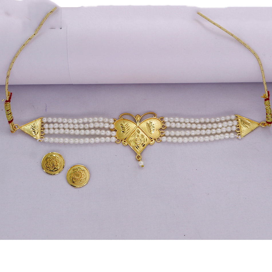 Gold Plated Pearl Choker Set for Occasion Wear | Bridal Jewellery India