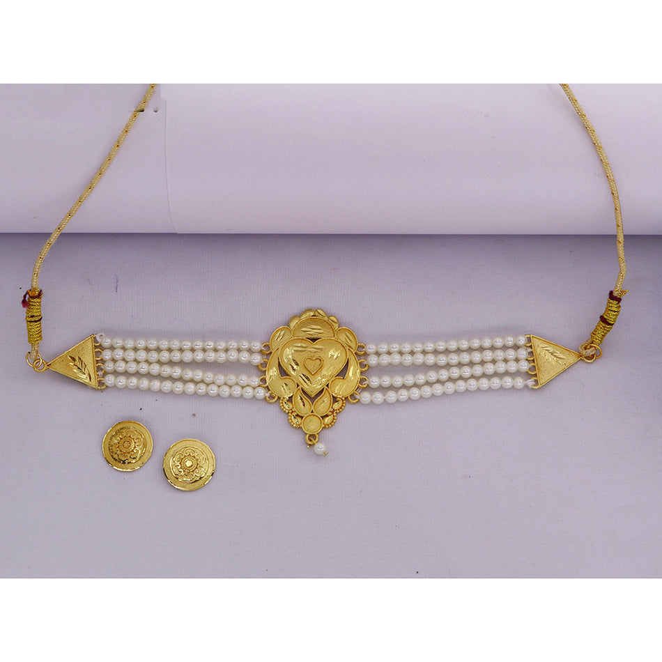 Gold Plated Pearl Choker Necklace Set for Occasion Wear | Bridal Jewellery India