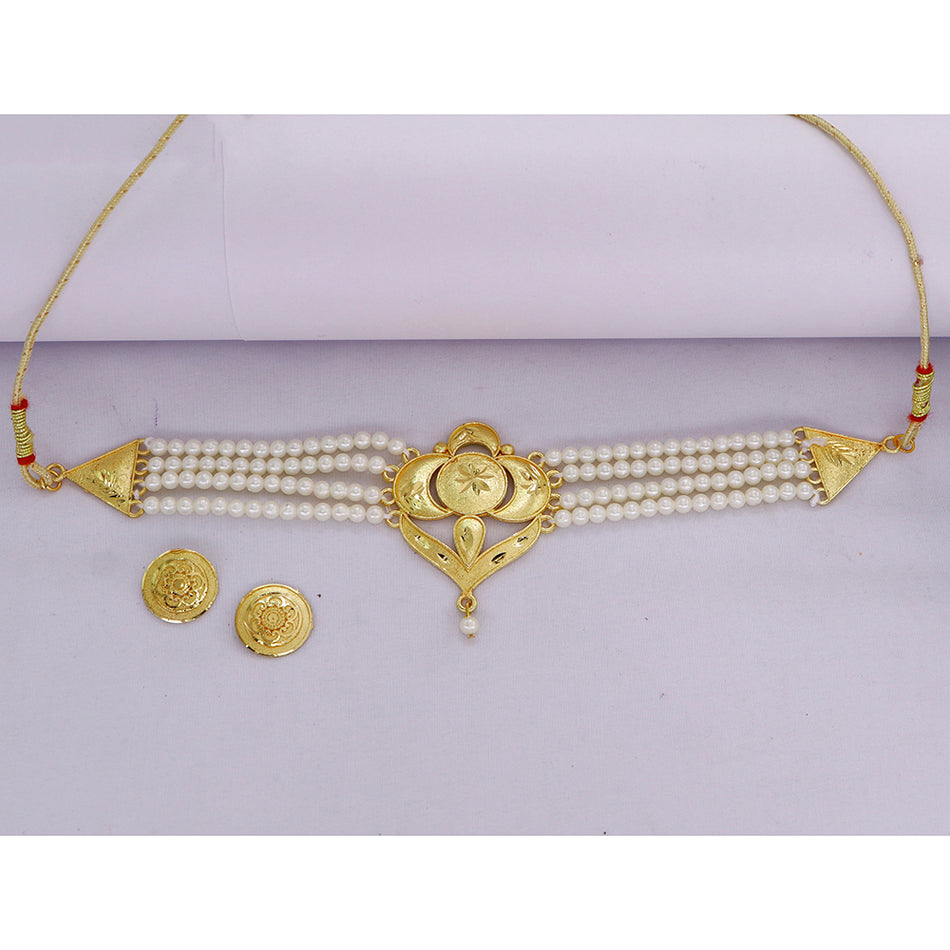 Rose Gold Plated Pearl Choker Set | Bridal Jewellery India