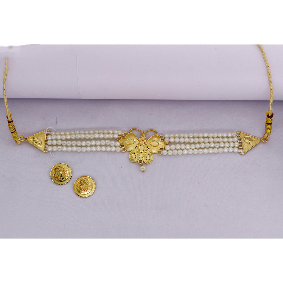 Pearl Choker Necklace in Gold Plated | Bridal Jewellery India