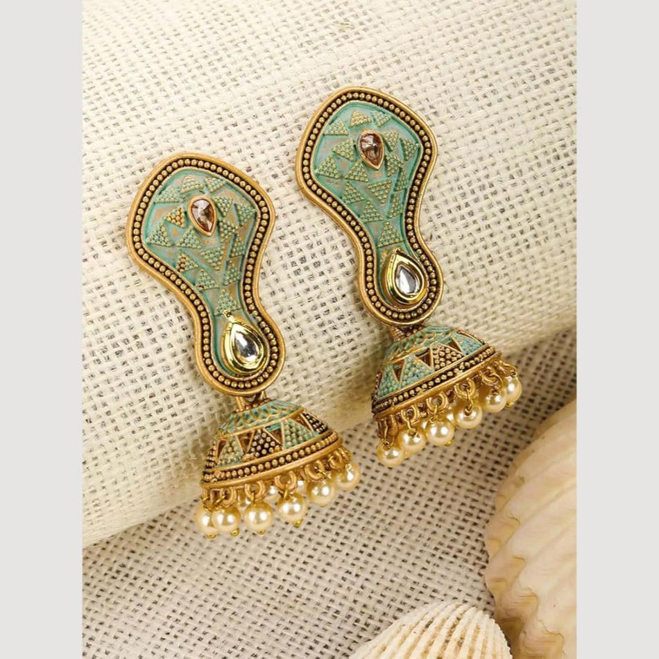 Meenakari Jhumka Earrings in Silver with Pearl Drops | Bridal Jewellery India
