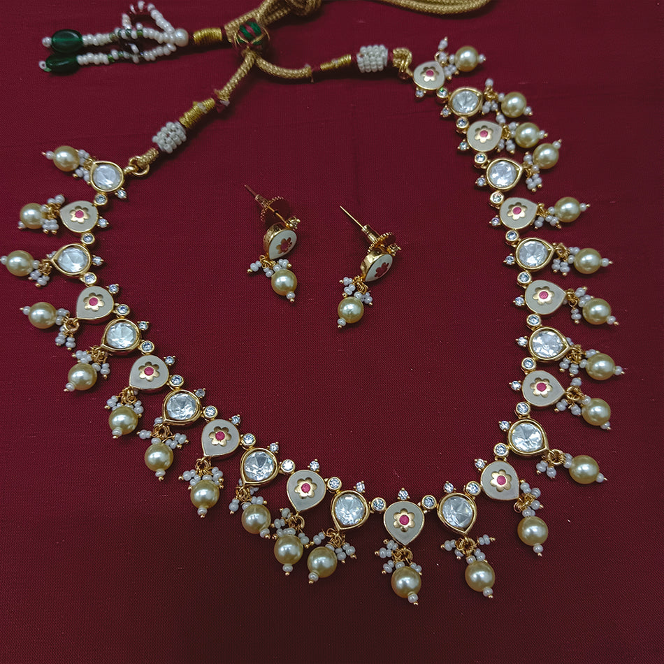 Kundan Necklace in Gold Plated with Polki Stones | Bridal Jewellery India