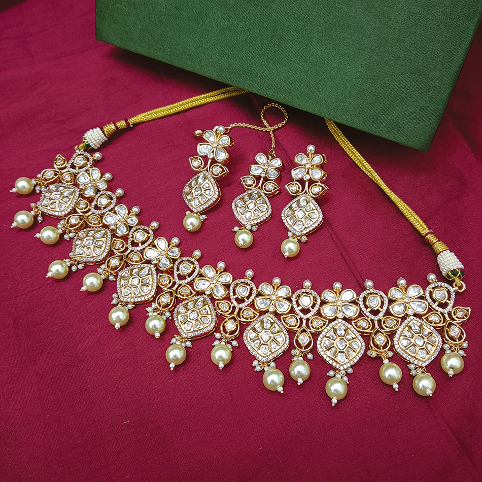 Kundan Necklace in Gold Plated with Polki Stones | Bridal Jewellery India