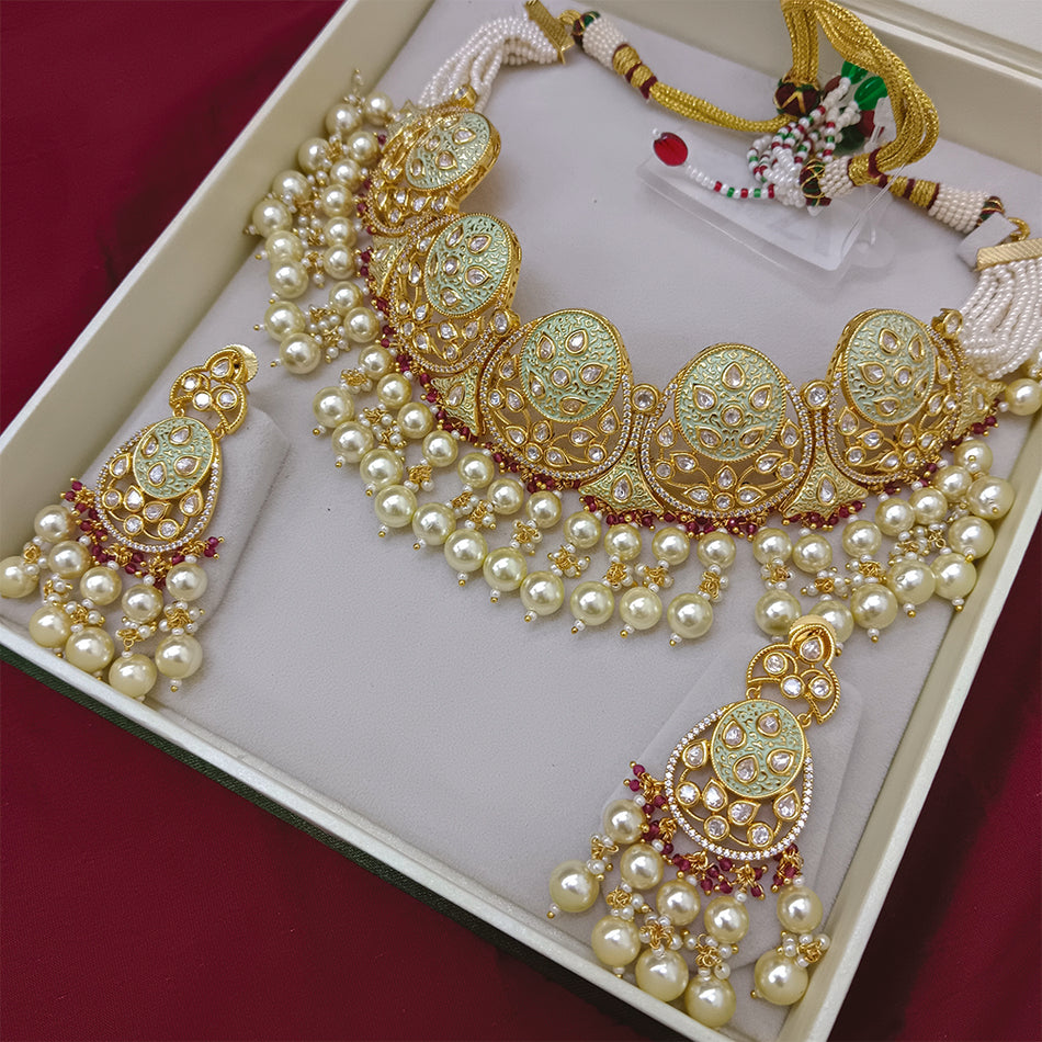 Kundan Necklace in Gold Plated with Polki Stones | Bridal Jewellery India