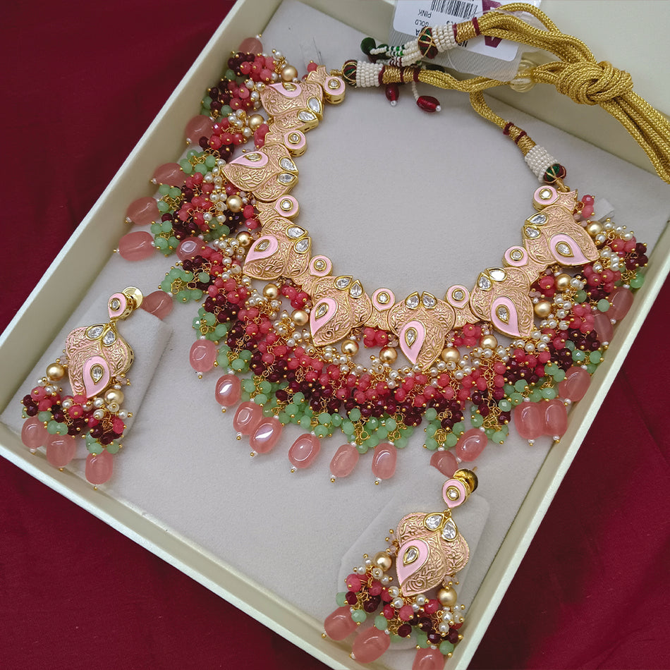 Kundan Necklace in White Gold Plated | Bridal Jewellery India