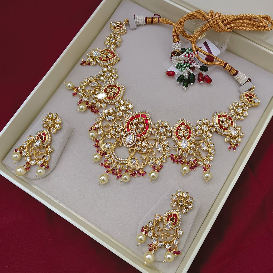 Kundan Necklace in 18K Gold Plated with Polki Stones | Bridal Jewellery India