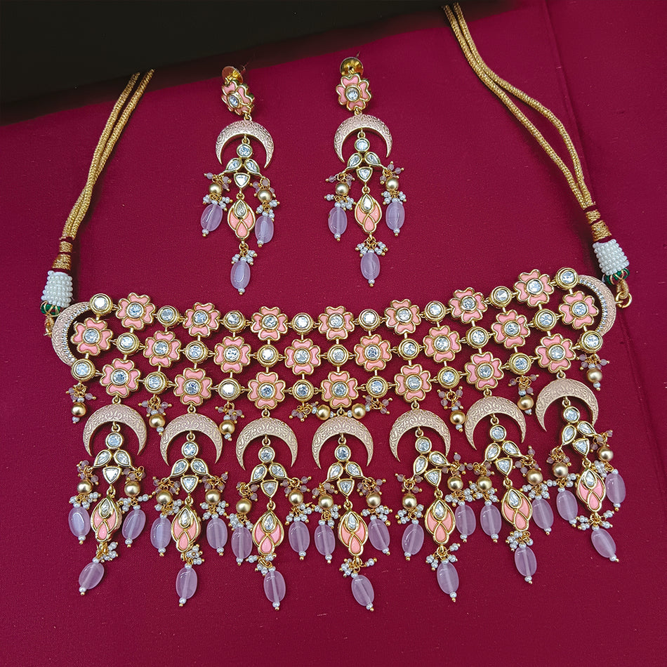 Kundan Necklace in Gold Plated with Polki Finish | Bridal Jewellery India
