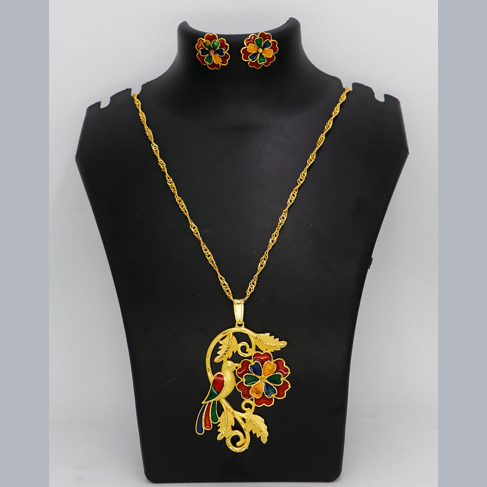 Gold Plated Meenakari Chain Pendants for Occasion | Bridal Jewellery India