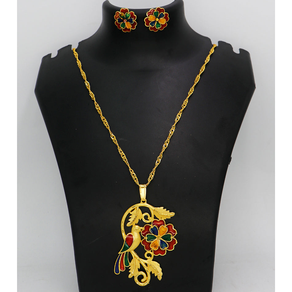 Meenakari Chain Necklace Set in Gold Plated for Occasion Wear | Bridal Jewellery India