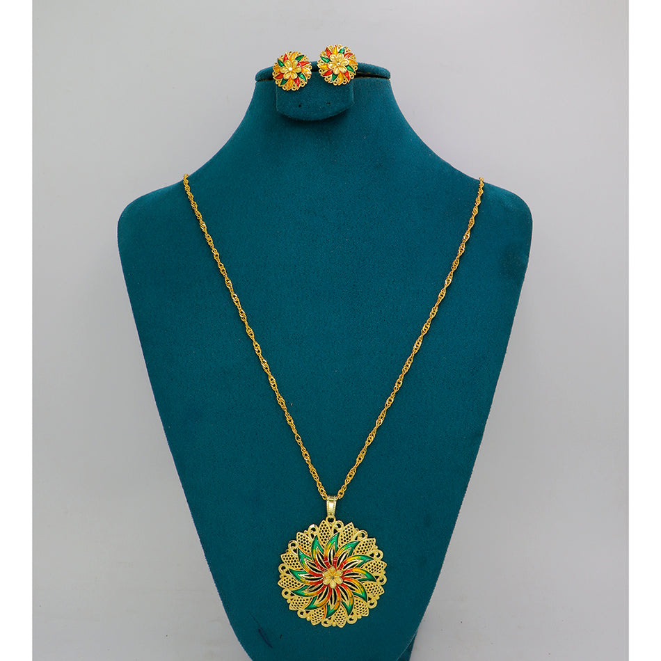 Meenakari Chain Necklace Set in Gold Plated | Bridal Jewellery India