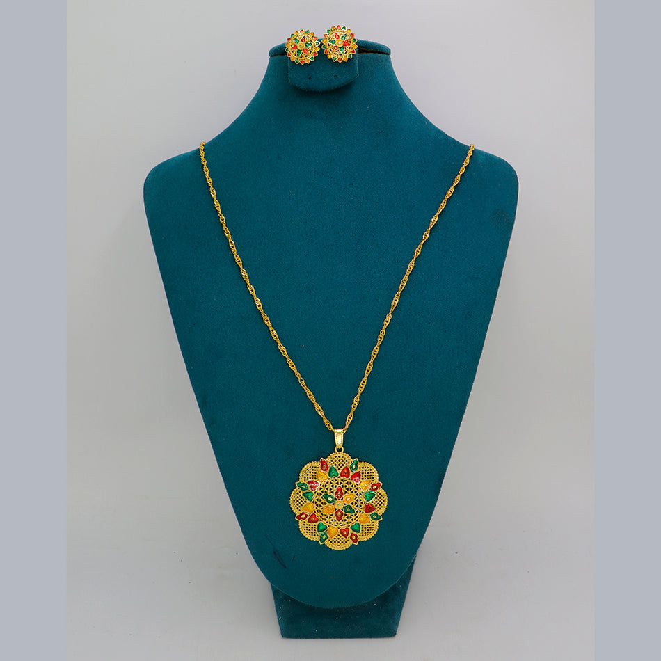 Meenakari Chain Necklace Set in Gold Plated | Bridal Jewellery India