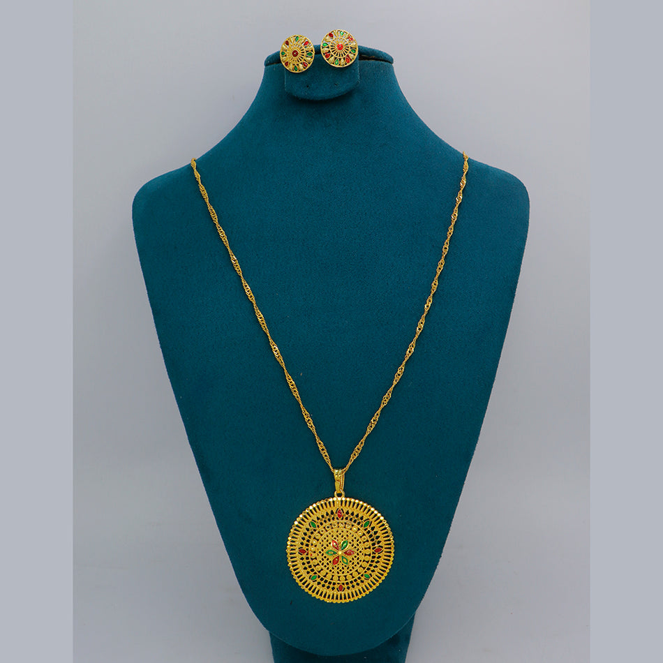 Gold Tone Meenakari Chain Pendant | Bridal Jewellery India