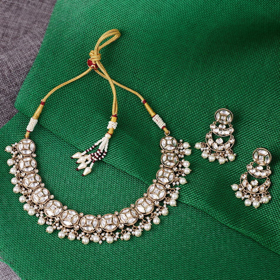 Kundan Choker Necklace in Gold Plated Brass | Bridal Jewellery India
