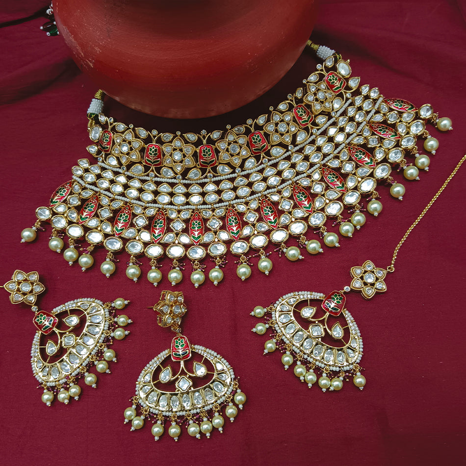 Kundan Necklace in White Gold Plated for Bridal | Bridal Jewellery India