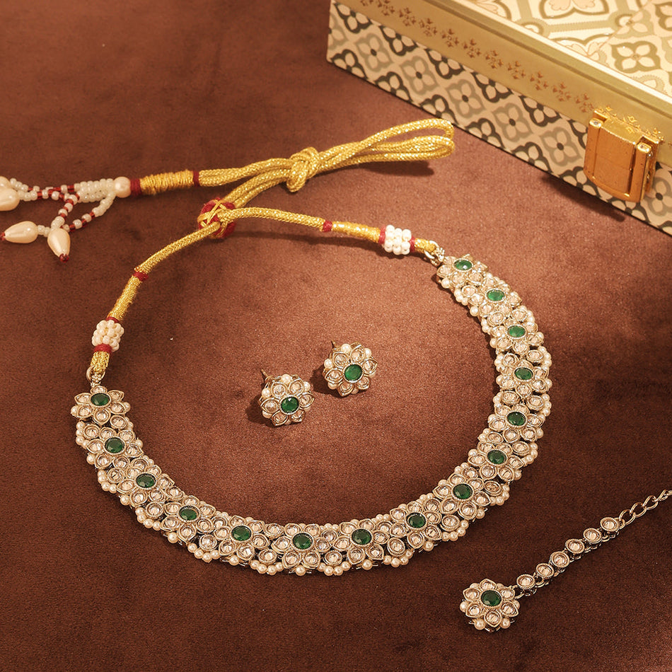 Kundan Choker Necklace in Antique Gold Plated for Women | Bridal Jewellery India