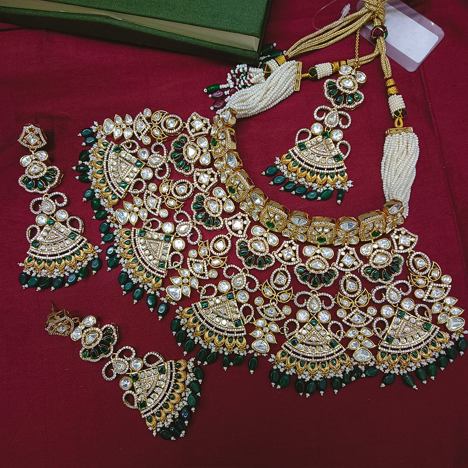 Kundan Necklace in Gold Plated with Polki Stones | Bridal Jewellery India