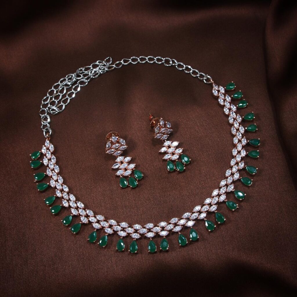 Rose Gold Plated CZ Necklace   Earrings Set for Women | Bridal Jewellery India